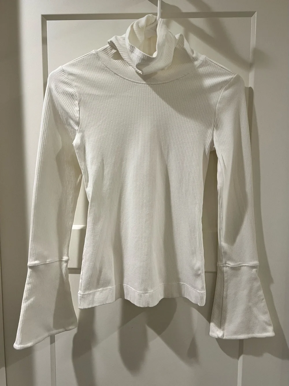 Free People Cream Ribbed Turtleneck with Bell Sleeves